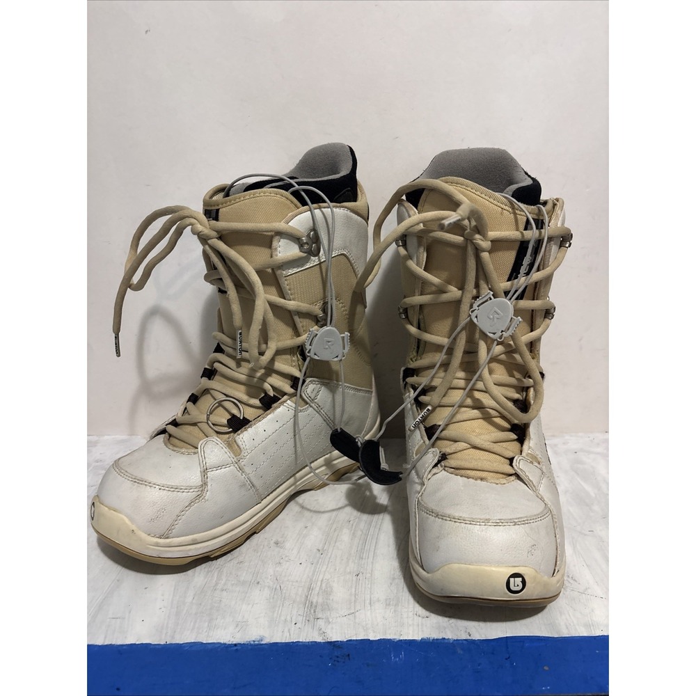 Burton Tribute Snowboard Boots Mens Size 6.5 White Tan Lace Up All Mountain